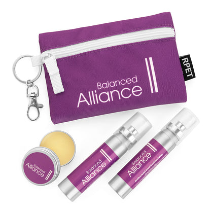 Festival Kit in a Printed Pouch on a Clip branded personal care item in black, blue, brown, green, orange, pink, purple