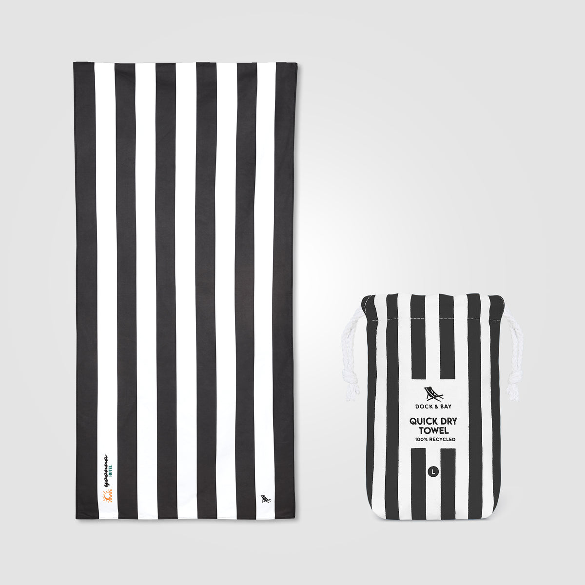 Dock & Bay© Quick Dry Towel promotional towel in black printed with your company logo