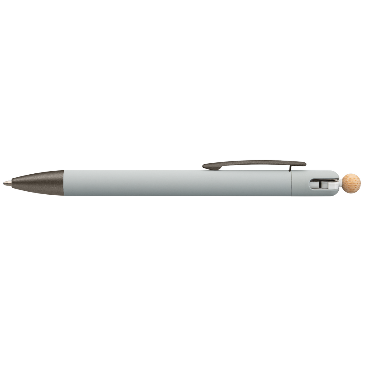 Osaka Recycled Aluminium Bamboo Accented Fidget Ball Pen promotional pen in gray laser engraved with your company logo