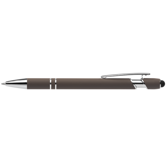Prince Softy Pen with Stylus promotional pen in taupe laser engraved with your company logo