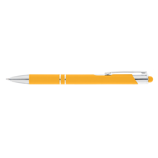 Crosby Softy Pen with Top Stylus promotional pen in yellow laser engraved with your company logo