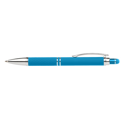 Phoenix Softy Brights with Stylus promotional pen in light blue laser engraved with your company logo