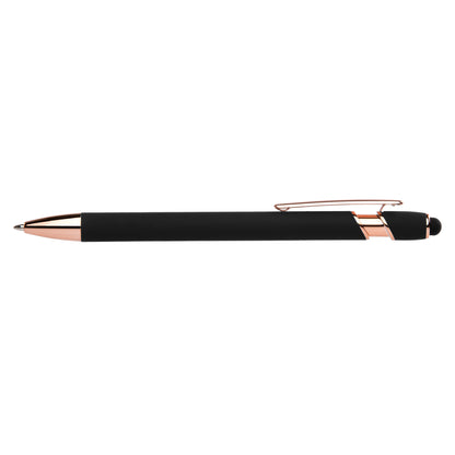 Prince Softy Rose Gold Gel Pen with Stylus promotional pen in black laser engraved with your company logo