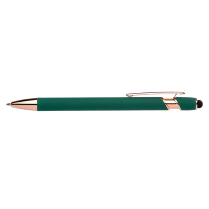 Prince Softy Rose Gold Gel Pen with Stylus promotional pen in green laser engraved with your company logo