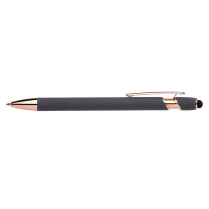 Prince Softy Rose Gold Gel Pen with Stylus promotional pen in taupe laser engraved with your company logo