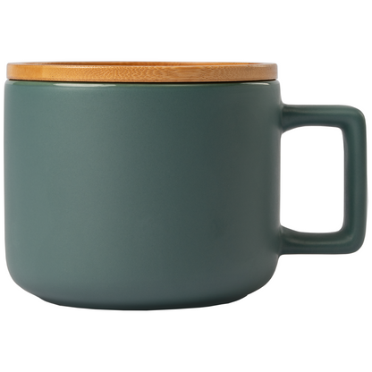 Café Virtuoso Ceramic Bamboo Lid Mug promotional mug in green laser engraved with your company logo