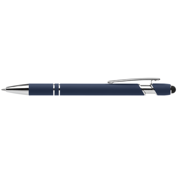 Prince Recycled Softy Pen with Stylus + Anti-Fraud Ink promotional pen in navy blue laser engraved with your company logo