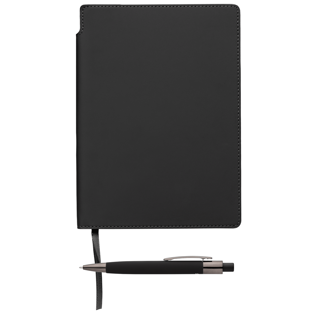 Malmö Recycled Soft Cover Extended Journal Pen Set promotional notebook in black printed with your company logo