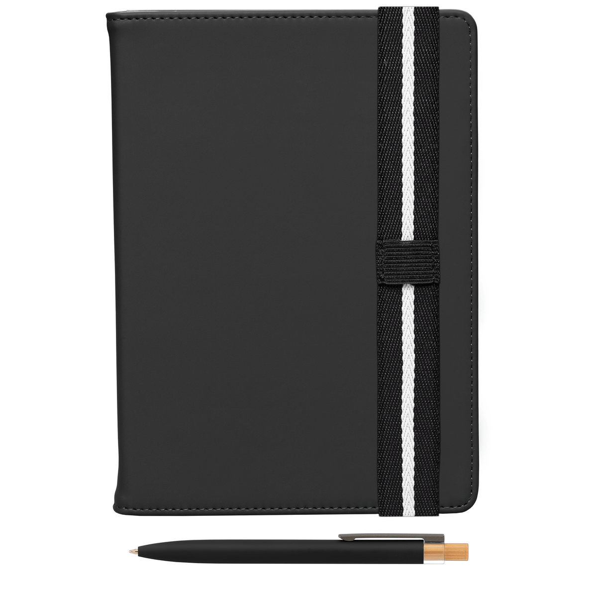 Newport Recycled Chevron Refillable Journal Pen Set promotional notebook in black printed with your company logo