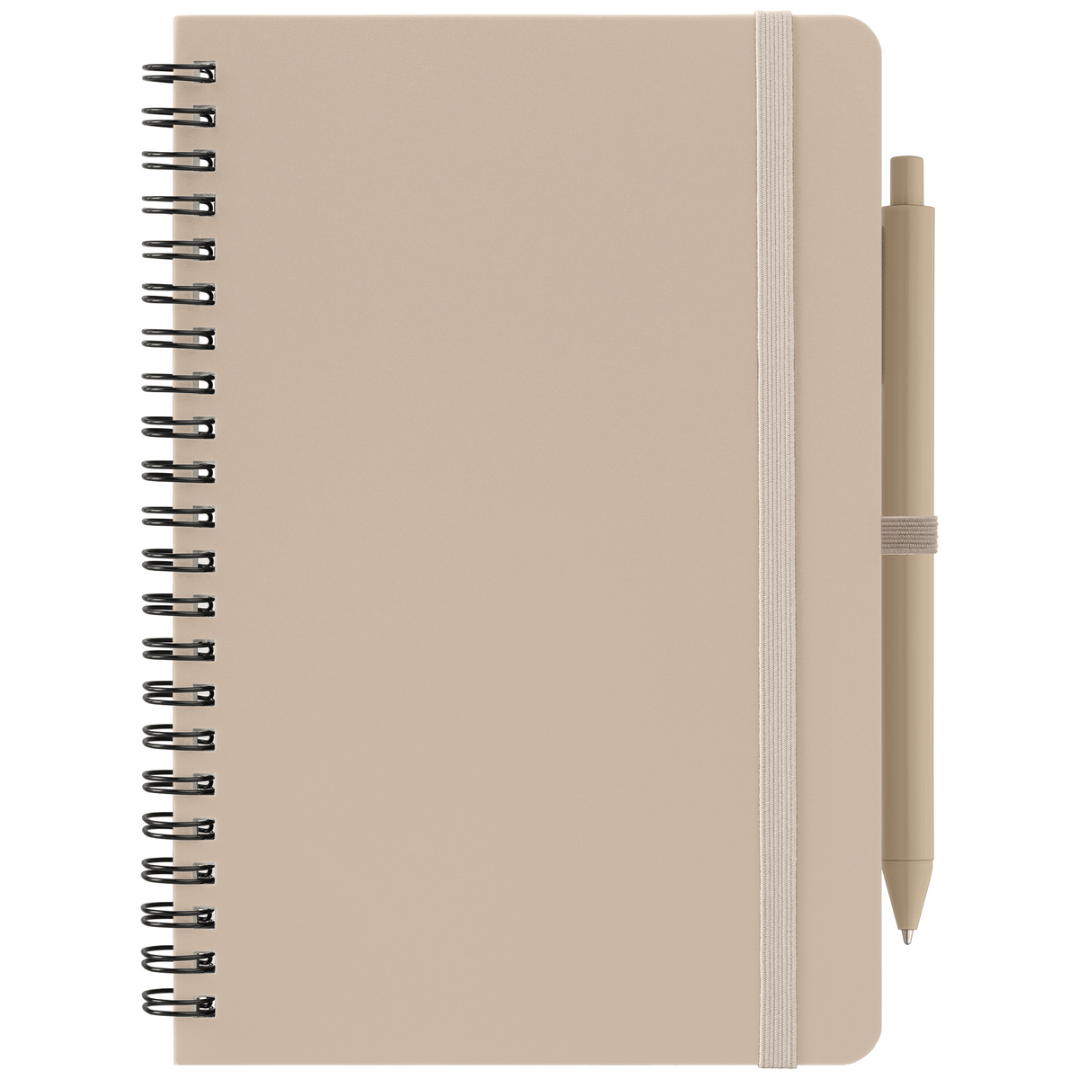 Höga Repreve® Spiral Jotter Notepad promotional notebook in dune warm grey printed with your company logo