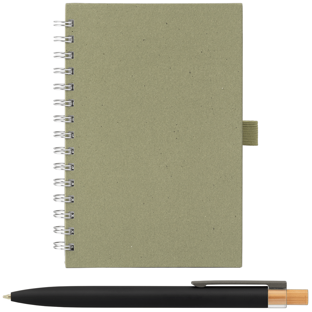 Terra Recycled Milk Carton Hard Cover Spiral A5 Notebook & Reborn Pen Set promotional notebook in sage printed with your