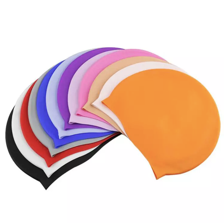 Silicone swim caps in assorted colours