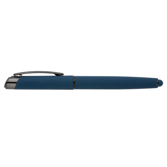Forma Recycled Aluminium Monochrome Gel Pen promotional pen in navy blue laser engraved with your company logo