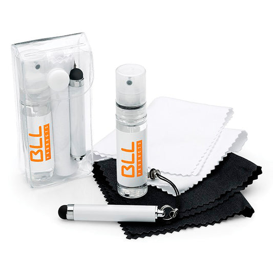 3 Piece Glasses and Screen Cleaning Pocket Sized Kit branded desk accessory in white printed with your company logo