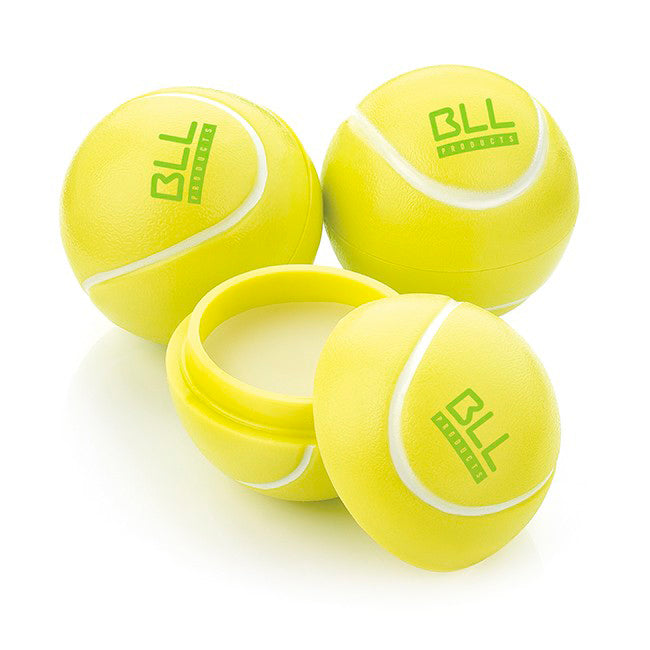 Tennis Ball Shaped Lip Balm, SPF50 branded beauty item in yellow printed with your company logo