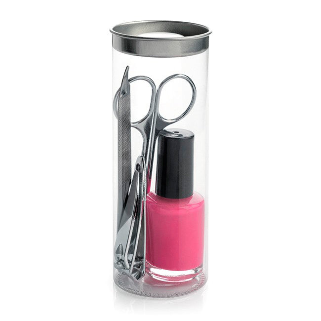 4 Piece Manicure Set including a Nail Polish in a PET Tube branded beauty item in clear, pink, silver printed with your