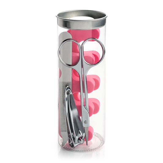 5 Piece Manicure Set including Toe Separators in a PET Tube branded beauty item in pink, silver printed with your company