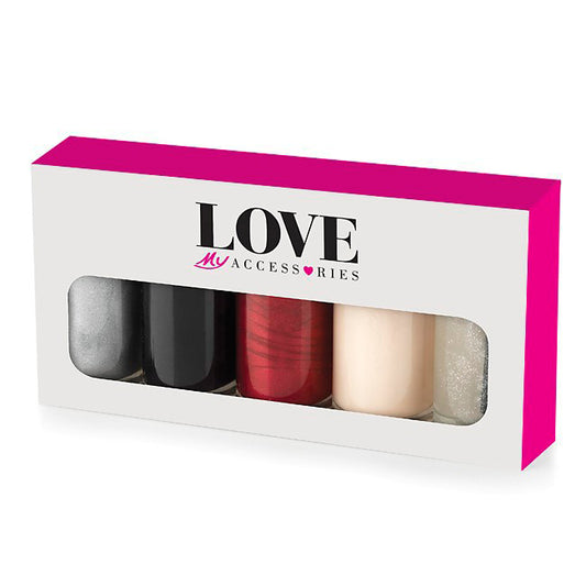 5 Piece Nail Polish Gift Set branded beauty item in black, blue, brown, green, orange, pink, purple, red, white, yellow