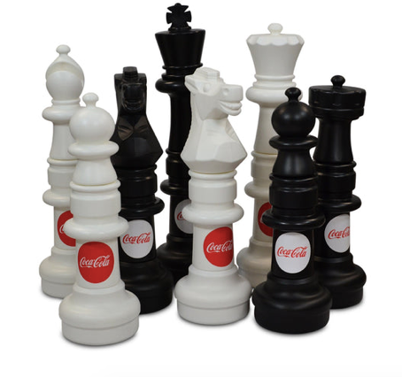 Giant outdoor chess pieces in black and white
