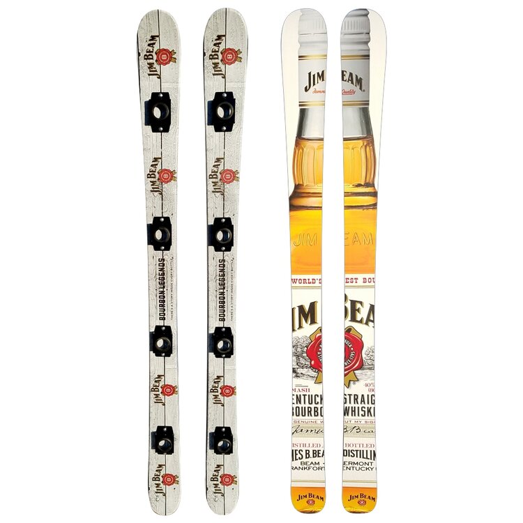 Real skis made into shot skis with full-colour printed graphics