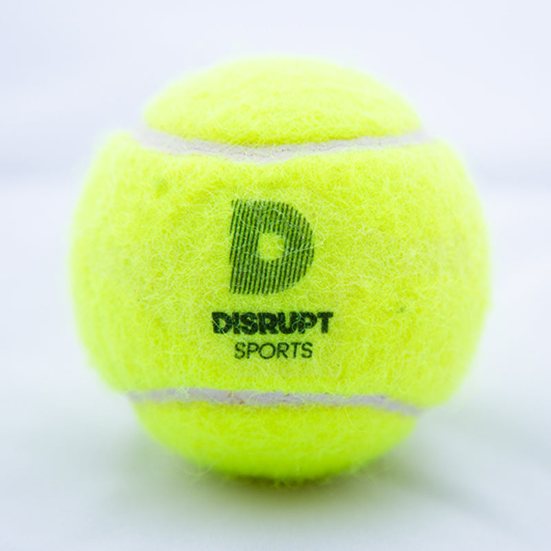Yellow tennis ball printed with a black logo