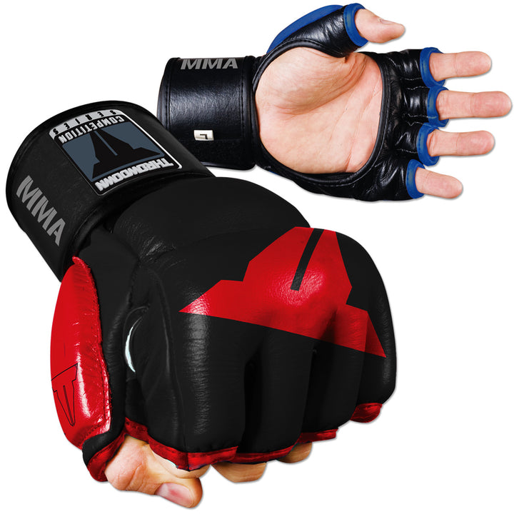 Black and red MMA hybrid training gloves